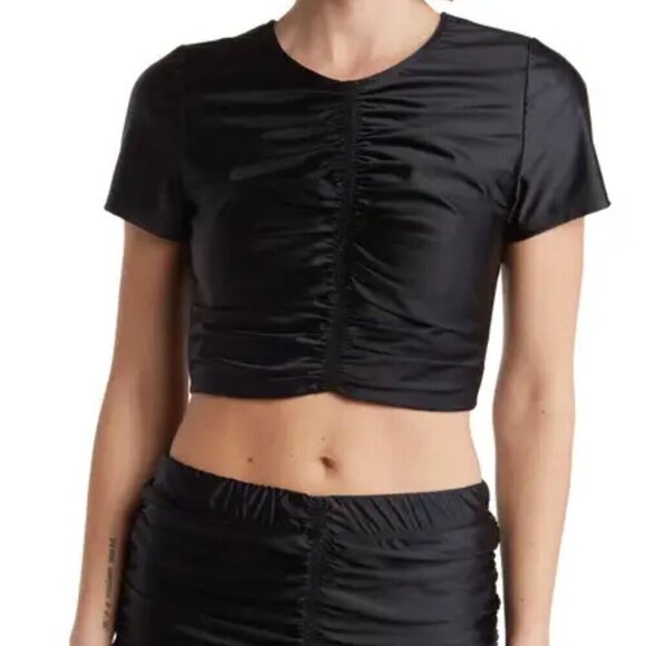 Good American Crop Swim Shirt Size 3XL Black Ruched-front Short Sleeve Top NWT - Picture 1 of 13